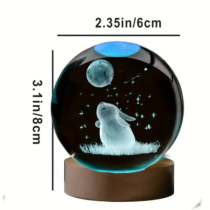 Lampka nocna z kulą 3D jadeitowego królika