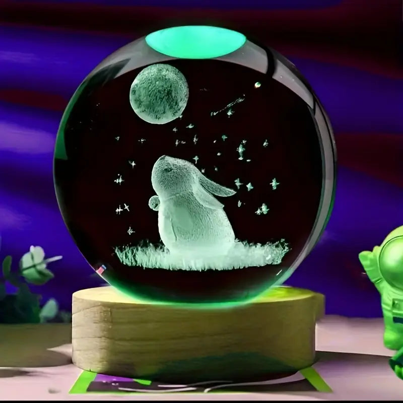 Lampka nocna z kulą 3D jadeitowego królika