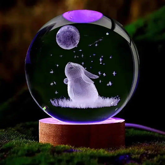 Lampka nocna z kulą 3D jadeitowego królika