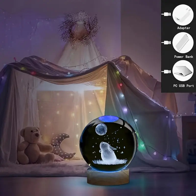 Lampka nocna z kulą 3D jadeitowego królika